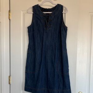Talbots Sleeveless Denim Dress with Lace Up Detail, NWOT Size 10
